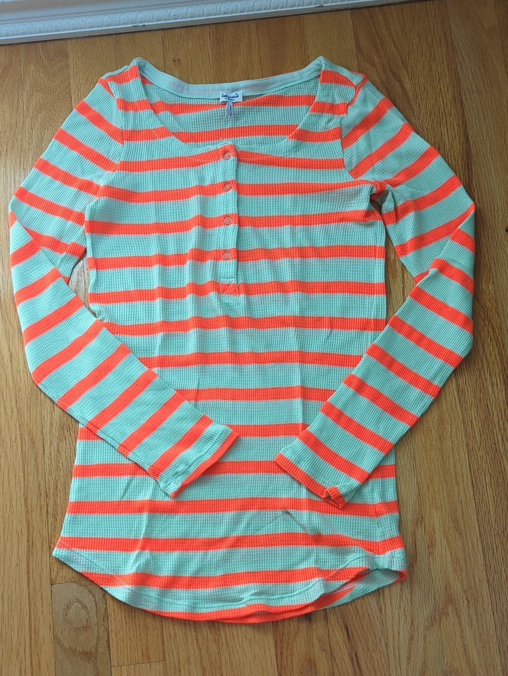 Splendid Mint & Neon Orange Striped Waffle Knit Top
